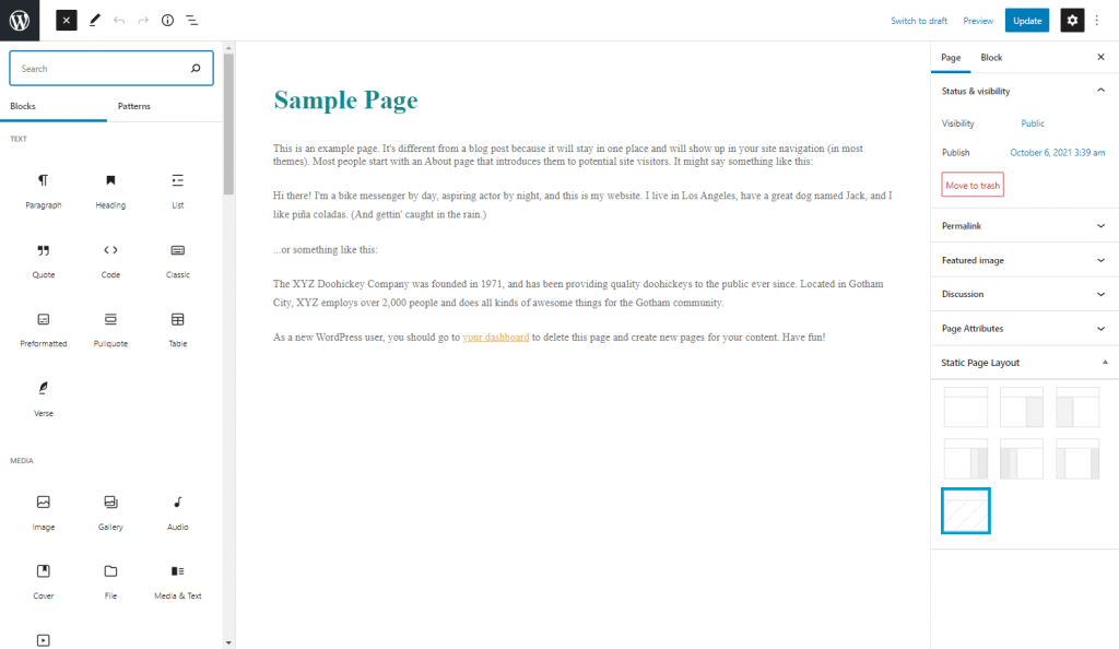 contoh halaman wordpress
